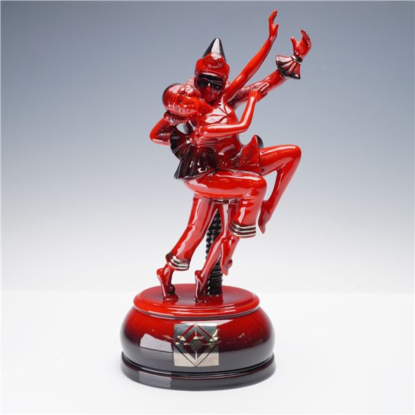 Peggy Davies Ceramics Flambe Ruby Fusion Figurine, Harlequin and Columbine