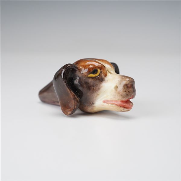 Royal Worcester Antique Dog Head Whistle, Brown and White Spaniel