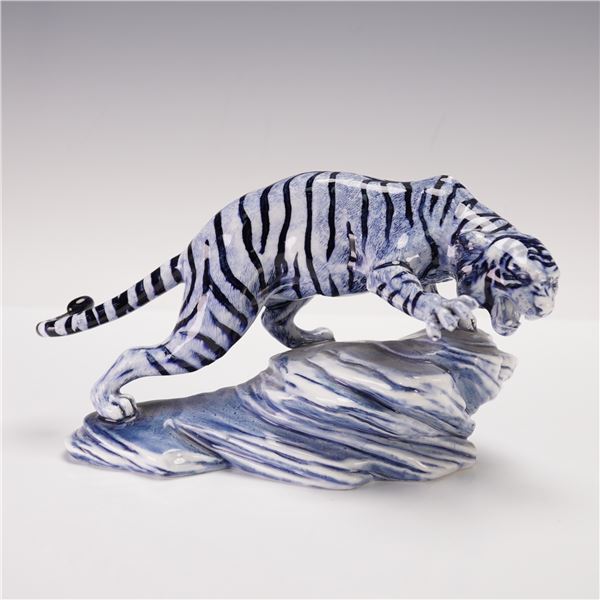 Royal Doulton Prototype Blue Flambe Figurine, Tiger On A Rock