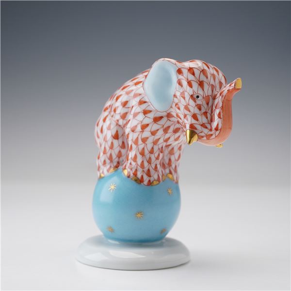 Herend Porcelain Figurine, Elephant on Ball Fishnet Pattern