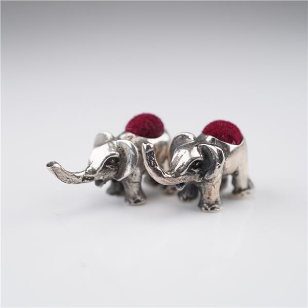2pc Miniature Elephant Sterling Silver Pin Cushions