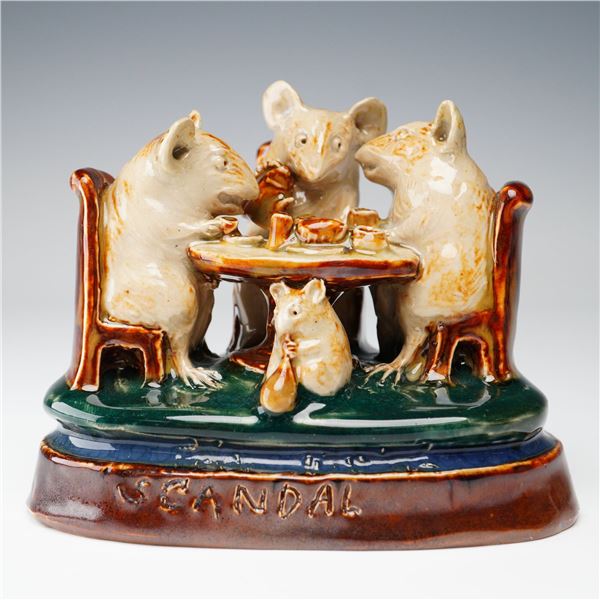 Doulton Lambeth by George Tinworth Stoneware Figurine, Teatime Scandal