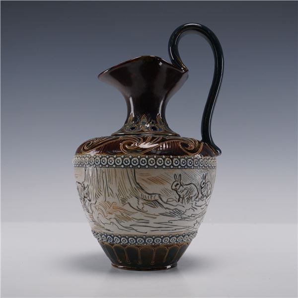 Doulton Lambeth by Hannah Barlow Stoneware Fox and Rabbit Scene Pitcher