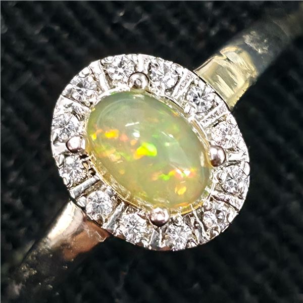 Gold plated Silver Opal White Topaz(1.45ct) Ring