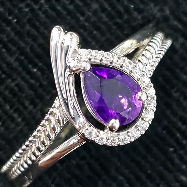 Gold plated Silver Amethyst Cz(1.15ct) Ring