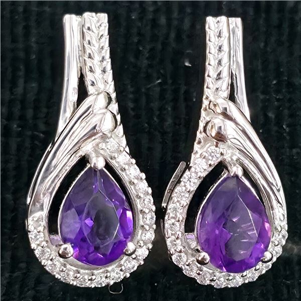 Silver Amethyst Cz(2.3ct) Earrings