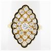 Vintage 14k Yellow Gold 1.12 ctw Round Diamond Black Enamel Navette Marquise Rin