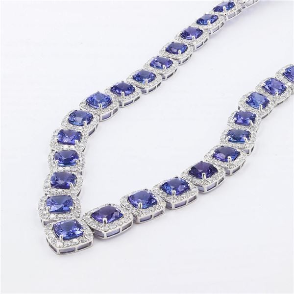 79.71 ctw Tanzanite and 19.78 ctw Diamond Platinum Necklace