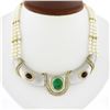 Image 1 : 18k Gold GIA Colombian Emerald & Ruby Diamond Three Strand Pearl Collar Necklace