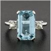 Image 2 : Platinum 4.55 ctw Elongated Step Cut Aquamarine & Old Cut Diamond Cocktail Ring