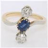 Antique Edwardian 14K Gold Platinum 1.61 ctw Mine Cut Diamond Sapphire Bypass Ri