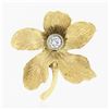 Vintage 14k Gold Bezel Cubic Zirconia Cz Textured Leaf Flower Petite Brooch Pin