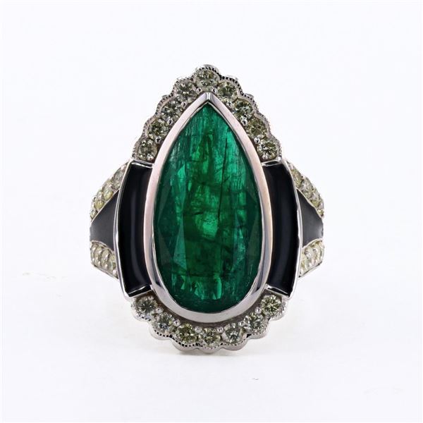 5.00 ctw Emerald and 0.99 ctw Diamond 18K White Gold Ring (GIA CERTIFIED)