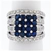 New 18K White Gold 3.15 ctw Calibre Square Sapphire Cluster Quad Row Diamond Rin