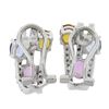 Image 5 : Solid 14k White Gold 3.10 ctw Multi Color Sapphire & Diamond Omega Cuff Earrings
