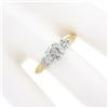 Image 3 : 14K TT Gold Prong Round Brilliant Moissanite 3 Stone Scroll Work Engagement Ring