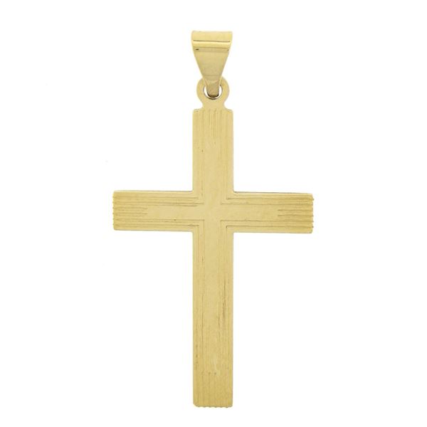 Vintage 14K Yellow Gold Grooved w/ Polished Finish Center Simple Cross Pendant