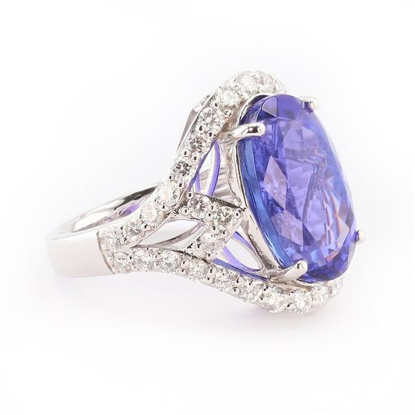 12.46 ctw Tanzanite and 1.47 ctw Diamond Platinum Ring (GIA CERTIFIED)