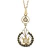 Image 2 : Antique Gold 0.14 ctw Diamond Open Work Floral Drop Dangle Lavalier Pendant