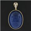 Vintage Handmade Yellow Gold Domed Oval Polished Lapis w/ Diamond Bail Pendant