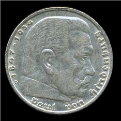 1936D Nazi Germany 5 Mark Silver Coin AU+ (COI-5660)