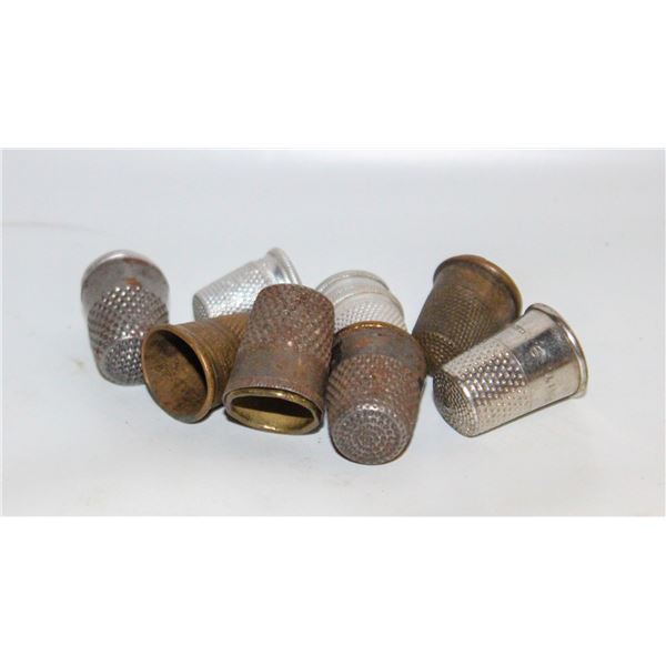 9 ANTIQUE METAL SEWING THIMBLES