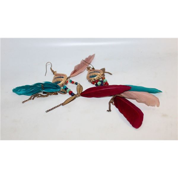 HANDMADE INDIGENOUS STYLE FEATHER THEME EARRINGS