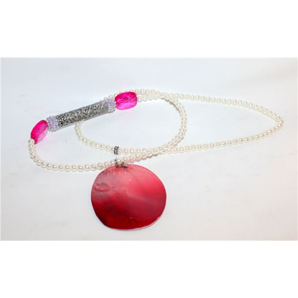 HANDMADE PEARL NECKLACE WITH RED SPOON PENDANT