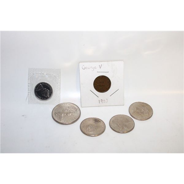 CANADIAN COINS DOLLAR, 50 CENT, NICKEL AND