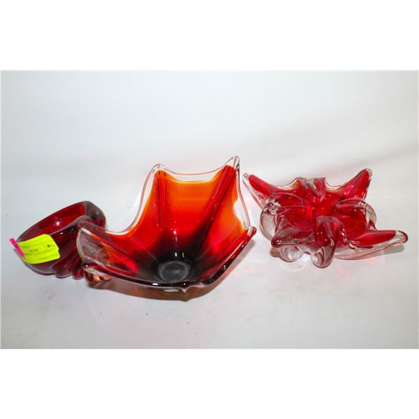 CLEAR/RED ART GLASS TRINKET DISH