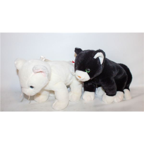 TY BEANIE BABIES CATS 12" LENGTH BLACK+WHITE