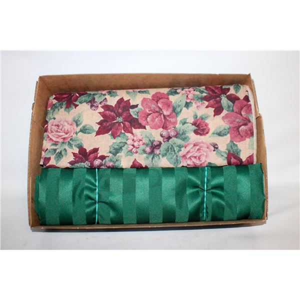 CHRISTMAS BURGUNDY, GREEN & TAN LINENS