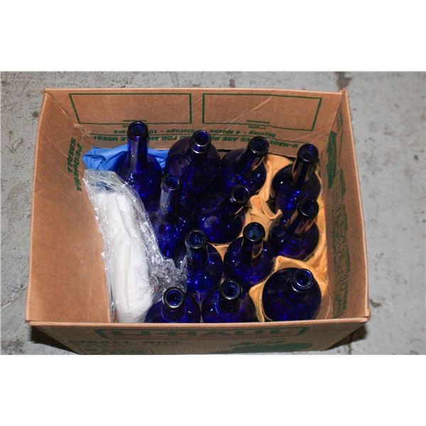 LOT OF VINTAGE BLUE GLASS BOTTLES DECORATIVE/ART