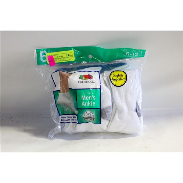 ANKLE SOCKS WHITE 6-12 SIZE 6-PACK FRUIT OF THE LO