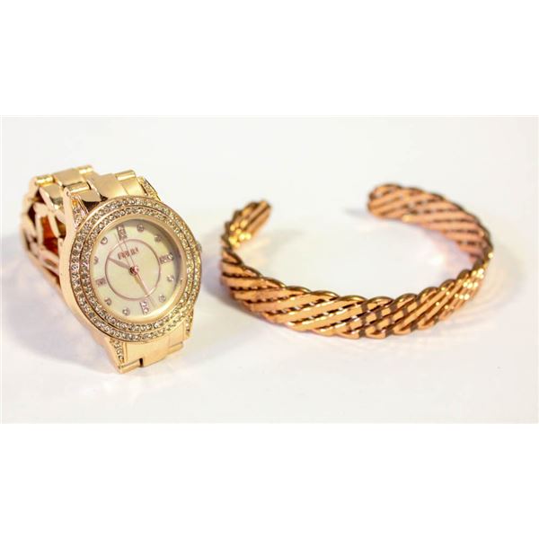 ESTATE COPPER BRACELET+WATCH TOGETHER