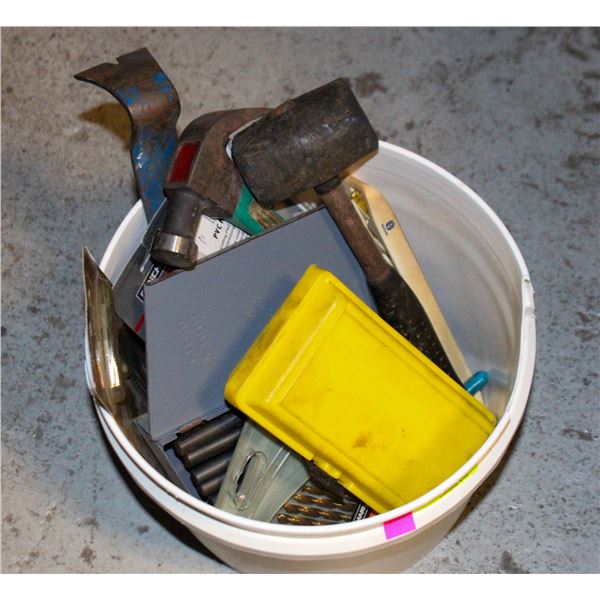 BUCKET OF HAMMERS, HOLE SAW KIT,