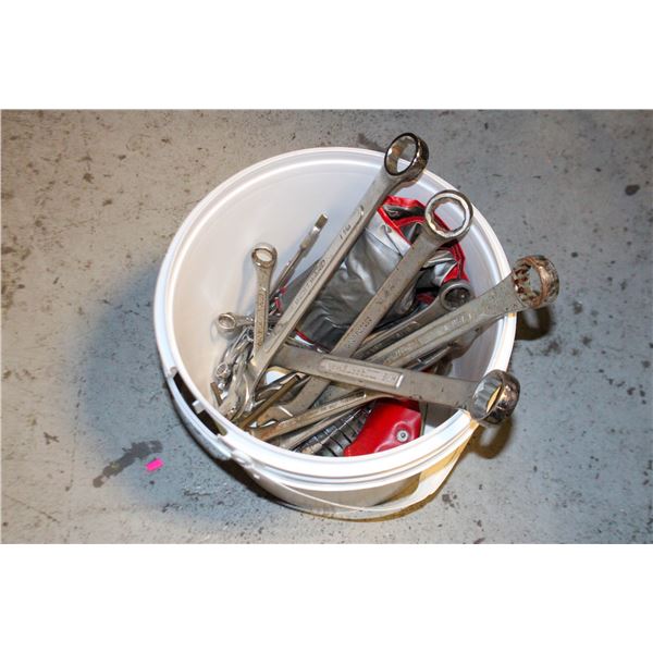 BUCKET OF VARIOUS WRENCHES, HEX KEY SETS, ETC