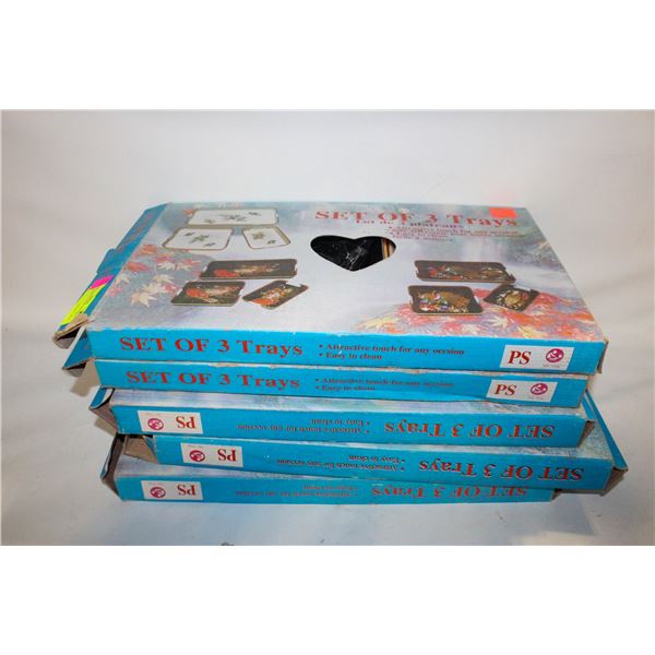 5 NEW OLD STOCK SET OF THREE TRAYS