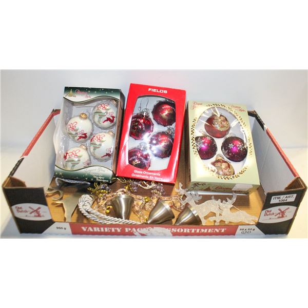 12 BEAUTIFUL GLASS ORNAMENTS WITH DEER BELLS AND