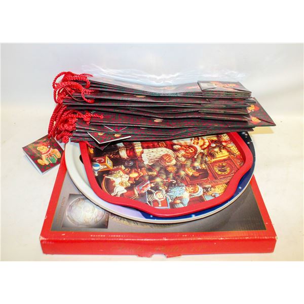 LOT OF NEW CHRISTMAS BOTTLE BAGS + SERVING TRAYS