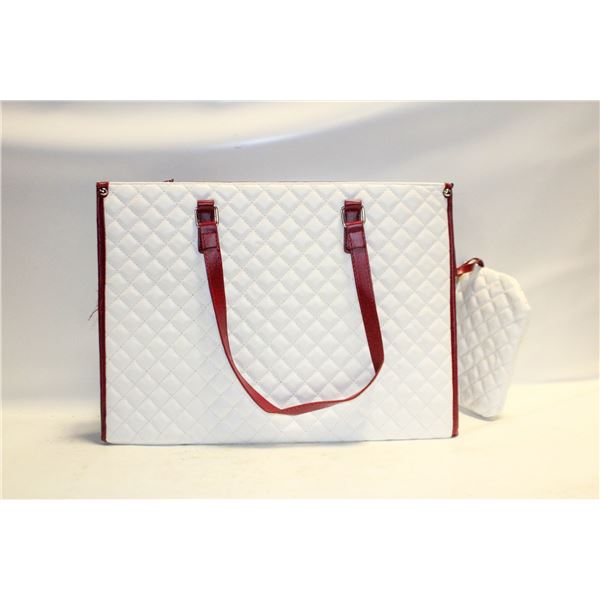 NEW WHITE AND BURGUNDY LAPTOP/CARRY BAG WITH INSUL