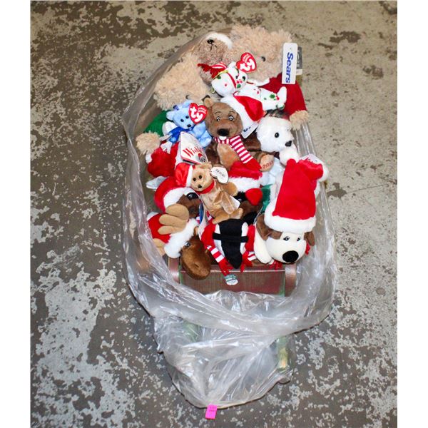 WOODEN SLEIGH WITH 12 VINTAGE SEARS TEDDYS