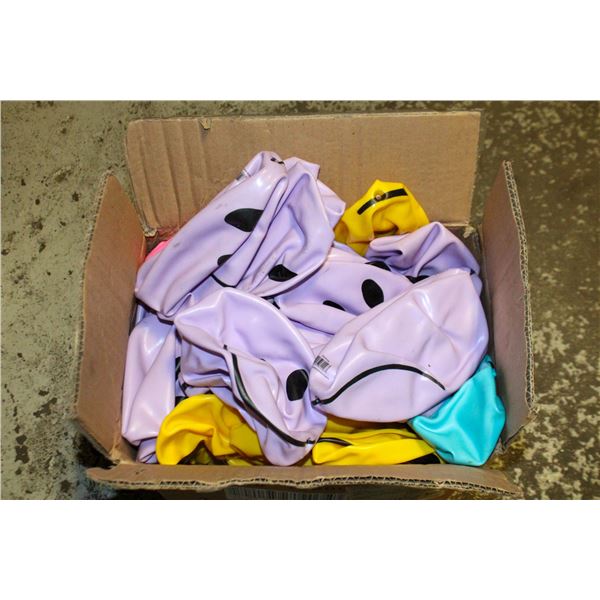 BOX OF HAPPY FACE BALLS PURPLE, PINK, YELLOW,