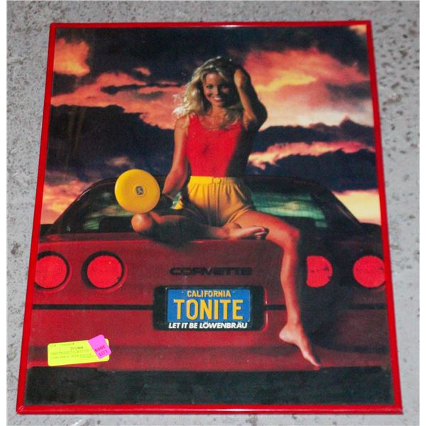 1980S FRAMED CORVETTE LOWENBRAU BEER POSTER