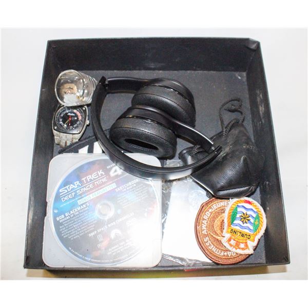 BOX W/ COLLECTIBLES INCLUDING MILITARY PATCHES