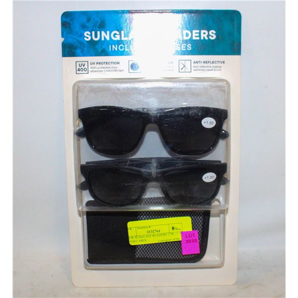 NEW SUNGLASS READERS 2 PK +1.50 WITH CASES
