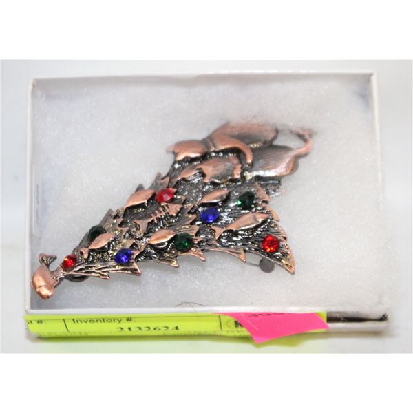 NEW CHRISTMAS CAT TREE BRONZE BROOCH,