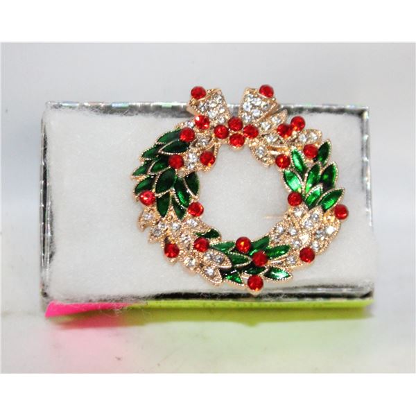 NEW XMAS WREATH BROOCH FILLED