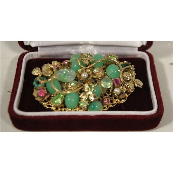 VTG 1950'S CORO SIGNED FILIGREE OVAL SHAPED BROOCH