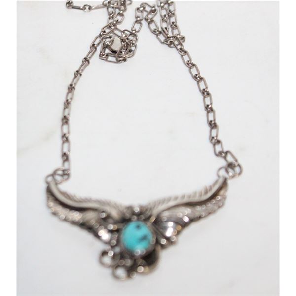 VINTAGE 18 INCH 925 SILVER AND TURQUOISE